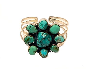 AN EXQUISITE VINTAGE  SOUTHWESTERN  STERLING 925 TURQUOISE CUFF 2.5" DIAMETER