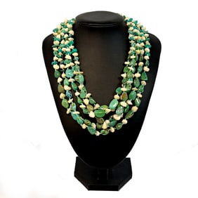 A VINTAGE NAVAJO NECKLACE 5 STRANDS SOUTHWESTERN TURQUOISE MOTHER OF PEARL