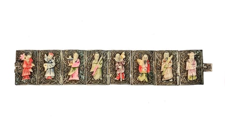 A BEAUTIFUL VINTAGE CHINESE EXPORT FILIGREE BRACELET 8 IMMORTALS FIGURES