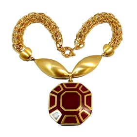 AN IMPRESSIVE VINTAGE NECKLACE INLAID PENDANT 16"