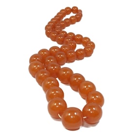A SUPERB BALTIC AMBER NECKLACE LARGE BEADS 26" 91 GRAM