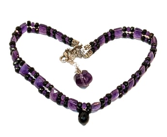 A VINTAGE FACETED AMETHYST NECKLACE DOUBLE STRANDS 15" ONYX STERLING