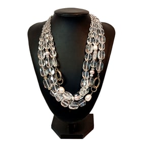 A FABULOUS LARGE VINTAGE NECKLACE BY SILPADA ROCK CRYSTAL STERLING SILVER AND PEARLS