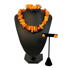 A LARGE NECKLACE EARRINGS AND BRACELET 100GR NATURAL BALTIC BUTTERSCOTCH AMBER