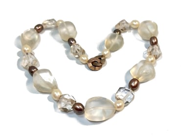 AN EXQUISITE VINTAGE ROCK QUARTZ AND PEARL NECKLACE STERLING 17" 133 GR