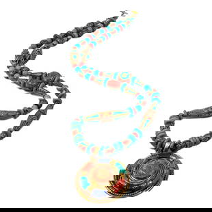 A FABULOUS LARGE VINTAGE TIBETAN INLAY NECKLACE 28" LAPIS LAZULI TURQUOISE: THIS LOT INCLUDES A FABULOUS LARGE VINTAGE TIBETAN INLAY NECKLACE. THE NECKLACE IS 28" LONG. IT FEATURES INTRICATE INLAY BEADS OF LAPIS, TURQUOISE AND FAUX CORAL. WE PROVIDE FREE IN-HOUSE SHIPPING WIT