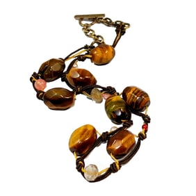 A SUPERB 20" VINTAGE NECKLACE BY SIGRID OLSEN TIGER'S EYE PEARL ROSE QUARTZ