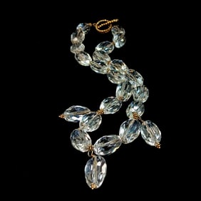 A FINE VINTAGE  NECKLACE OF FACETED NATURAL ROCK CRYSTAL STERLING 18"  103 GR