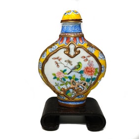 VERY FINE CHINESE SNUFF BOTTLE ENAMEL COPPER QIANLONG MARK