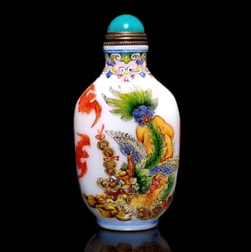 CHINESE ENAMEL SNUFF BOTTLE PIXIU DRAGON GOLD INGOTS QIANLONG MARK