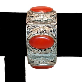 A FINE ANTIQUE CHINESE EXPORT BRACELET FILIGREE 7" LONG