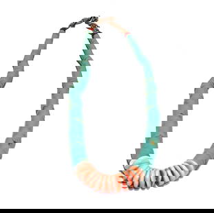 A BEAUTIFUL SOUTHWESTERN NECKLACE TURQUOISE CORAL 18": THE BEAUTIFUL SOUTHWESTERN NECKLACE INCLUDES TURQUOISE AND CORAL. THE NECKLACE IS 18" LONG AND WEIGHT 33 GRAMS. WE PROVIDE FREE IN-HOUSE SHIPPING WITHIN THE U.S.