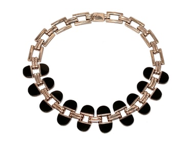 A FABULOUS  VINTAGE HEAVY NECKLACE  950 MEXICO STERLING ONYX  16"