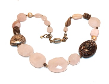A BEAUTIFUL VINTAGE ROSE QUARTZ SILPADA NECKLACE  18"