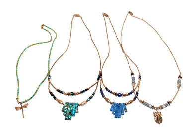 LOT OF 4 VINTAGE NATIVE AMERICAN NECKLACES LIQUID SILVER TURQUOISE LAPIS LAZULI
