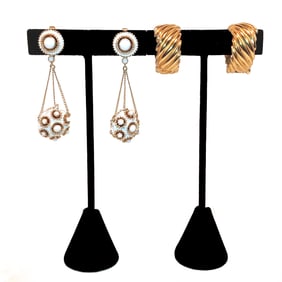 A FINE VINTAGE TRIFARI LOT OF 2  SIGNED PAIR OF EARRINGS