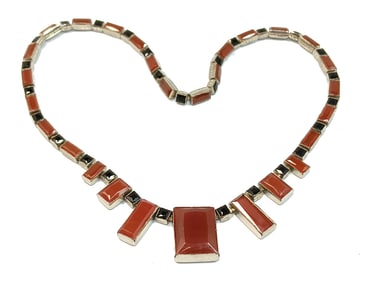 STUNNING VINTAGE CZECH ART DECO CARNELIAN NECKLACE 16"  36 GR