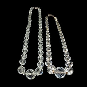 A FABULOUS VINTAGE ART DECO LOT OF 2 FACETED CRYSTAL NECKLACES
