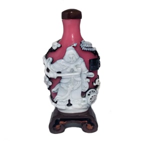 FINE CHINESE PEKING GLASS SNUFF BOTTLE WARRIOR GENERAL QIANLONG SEAL