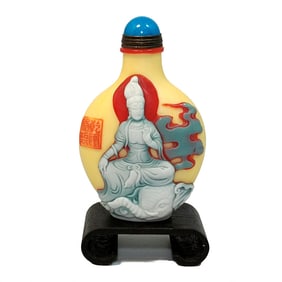 FINE CHINESE PEKING GLASS SNUFF BOTTLE GUANYIN ELEPHANT QIANLONG SEAL