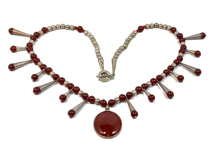 A FANTASTIC VINTAGE SOUTHWESTERN CARNELIAN STERLING NECKLACE 25" 91 GRAMS