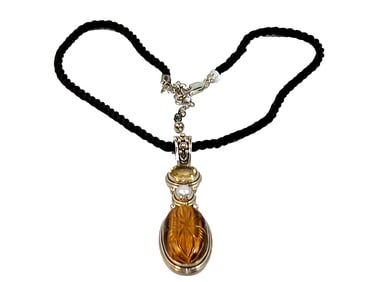A WONDERFUL VINTAGE NECKLACE PENDANT 925 INDIA TIGER'S EYE PEARL CITRINE