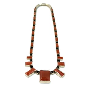A FINE SIGNED VINTAGE CZECH ART DECO CARNELIAN NECKLACE 16"