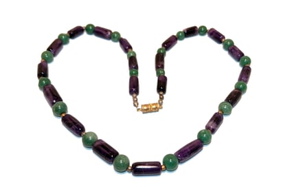 BEAUTIFUL CHINESE NECKLACE AMETHYST AND JADE 22"