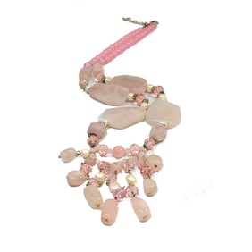 A WONDERFUL NECKLACE CARVED ROSE QUARTZ PEARLS 30 "