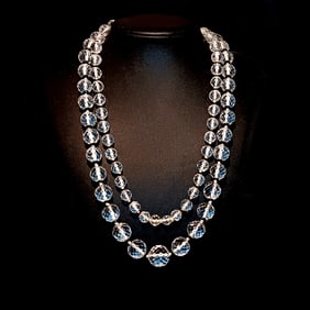 A FABULOUS VINTAGE ART DECO FACETED ROCK CRYSTAL NECKLACE 37" 118 GRAMS