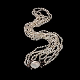 VINTAGE 5 STRANDS FRESHWATER RICE PEARLS NECKLACE 15"