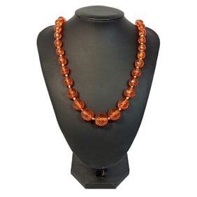 FINE ANTIQUE NATURAL FACETED BALTIC AMBER NECKLACE 24" 40 GRAMS