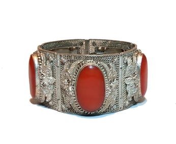 A FINE ANTIQUE CHINESE EXPORT BRACELET FILIGREE 7" LONG