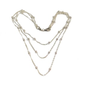 A VINTAGE 3 STRANDS STERLING NECKLACE 925 ITALY 18" SHORT STRAND