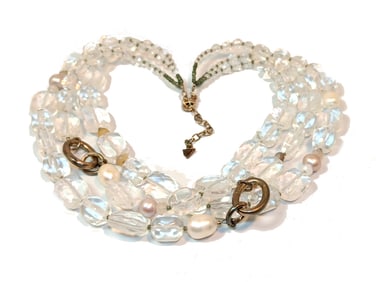 A SUPERB LARGE VINTAGE NECKLACE BY SILPADA ROCK CRYSTAL STERLING SILVER AND PEARLS