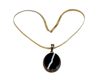 A SUPERB VINTAGE STERING 925 NECKLACE BANDED AGATE PENDANT 18"