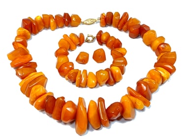A LARGE NECKLACE EARRINGS AND BRACELET 100GR NATURAL BALTIC BUTTERSCOTCH AMBER