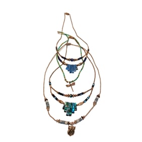 LOT OF 4 VINTAGE NATIVE AMERICAN NECKLACES LIQUID SILVER TURQUOISE LAPIS LAZULI
