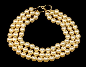 A HIGH-END VINTAGE FAUX GLASS PEARL CHOKER NECKLACE 15"