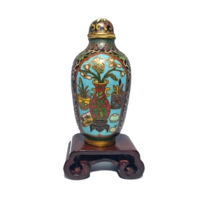 A BEAUTIFUL ANTIQUE CHINESE CLOISONNE SNUFF BOTTLE 18C