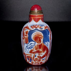 A BEAUTIFUL CHINESE PEKING GLASS SNUFF BOTTLE EUROPEAN RELIGIOUS SUBJECT