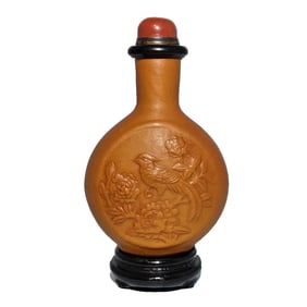 SUPERB CHINESE SNUFF BOTTLE NATURAL MOULDED GOURD BIRDS OF PARADISE