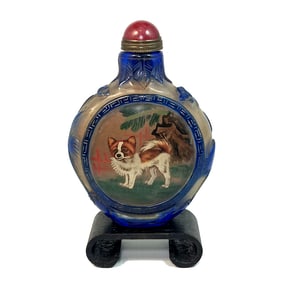 FINE CHINESE SNUFF BOTTLE DOGS PEKING GLASS INSIDE PAINTED
