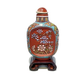 ANTIQUE ENAMELED CHINESE SNUFF BOTTLE YIXING CLAY ZISHA 19TH C