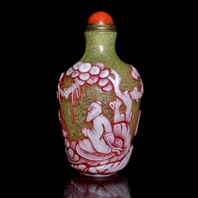 BEAUTIFUL CHINESE PEKING GLASS SNUFF BOTTLE ELDER TREE QIANLONG SEAL