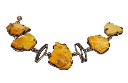 A STUNNING MODERNIST STERLING SILVER BRACELET BUTTERSCOTCH AMBER