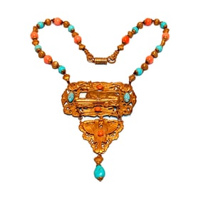 A MAGNIFICENT VINTAGE EGYPTIAN REVIVAL CZECH NECKLACE 19"