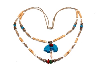 A FINE VINTAGE SOUTHWESTERN 2 STRANDS LIQUID SILVER NECKLACE TURQUOISE
