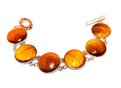 A BEAUTIFUL VINTAGE SIGNED BRACELET STERLING TIGER'S EYE BY SIGAL CANADA