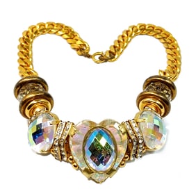 FINE VINTAGE NECKLACE FACETED CRYSTAL HEART 16"